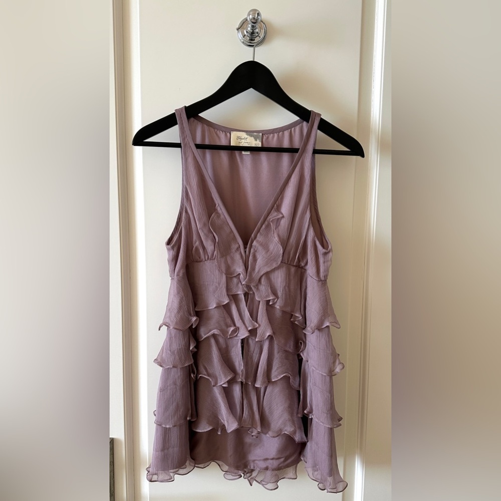 Elizabeth & James, Silk Tiered Ruffled Top, Dusty Lilac, Size XS